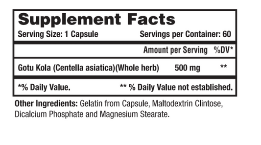 Centella Asiatica - Gotu Kola -500 mg, (60 Caps)
