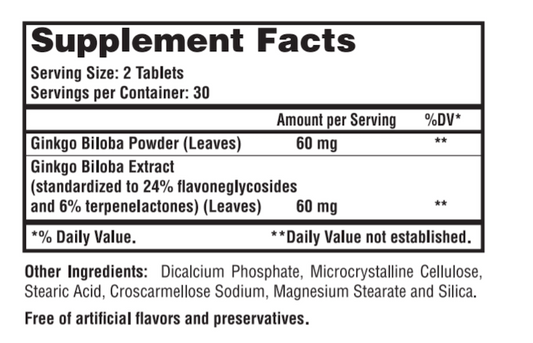 Ginkgo Biloba 60 mg. Standarized (60 Tablets)