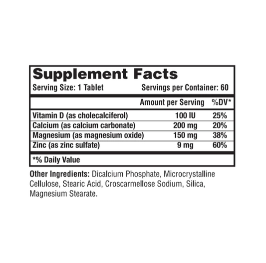 Calcium - Magnesium and Zinc with Vitamin D (60 Tablets)