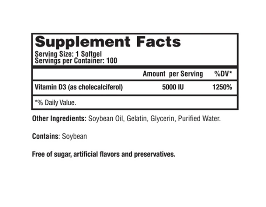 Vitamin D3 5000 IU 100 sg (60 Caps)