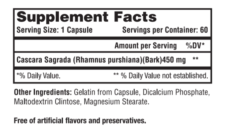Cascara Sagrada 450 mg, (60 Caps)