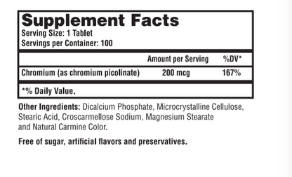 Chromium  Picolinate 200 mcg. (100 Tablets)
