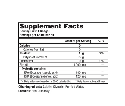 Omega 3  Fish Oil 1000 mg (60 Softgels)