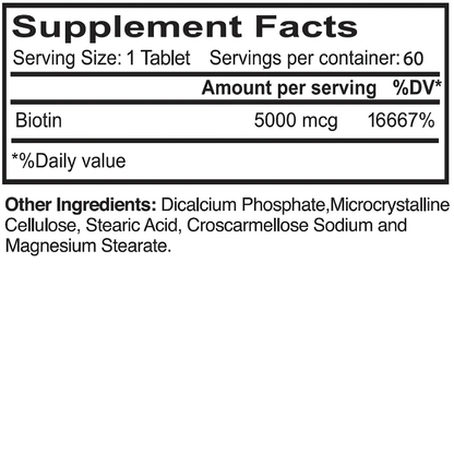 Biotin 5000 mcg. (60 Tablets)
